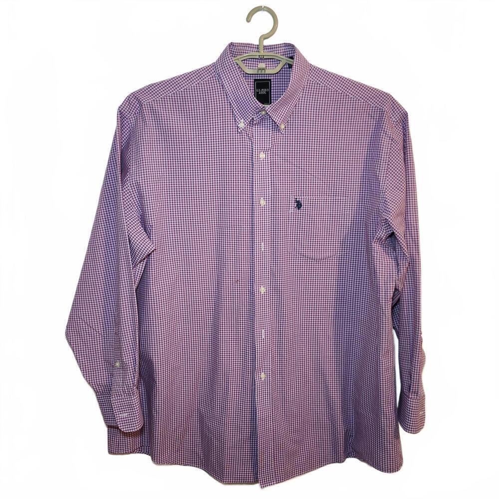 U.S. Polo Assn. Men's Button Up Shirt XL Purple Checkered